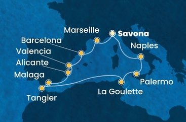 Taliansko, Tunisko, Maroko, Španielsko, Francúzsko ze Savony na lodi Costa Pacifica