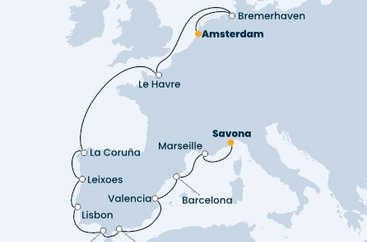 Taliansko, Francúzsko, Španielsko, Portugalsko, Nemecko, Holandsko zo Savony na lodi Costa Favolosa