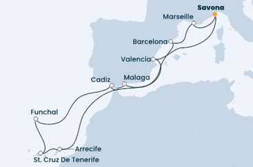 Taliansko, Španielsko, Portugalsko, Francúzsko zo Savony na lodi Costa Diadema