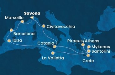 Taliansko, Grécko, Malta, Španielsko, Francúzsko ze Savony na lodi Costa Fascinosa