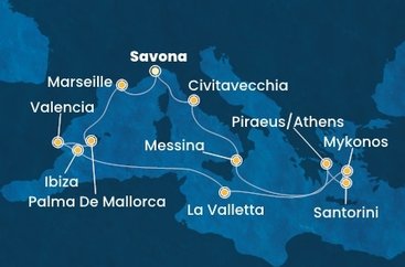 Taliansko, Grécko, Malta, Španielsko, Francúzsko ze Savony na lodi Costa Serena