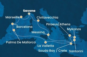 Taliansko, Francúzsko, Španielsko, Malta, Grécko ze Savony na lodi Costa Fascinosa