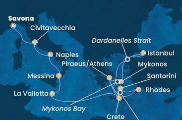 Taliansko, Malta, Grécko, Turecko ze Savony na lodi Costa Pacifica