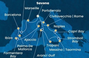 Taliansko, , Francúzsko, Španielsko ze Savony na lodi Costa Favolosa