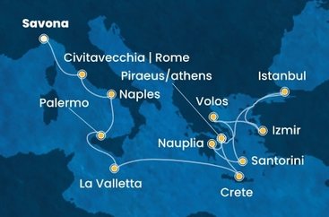Taliansko, Malta, Grécko, Turecko ze Savony na lodi Costa Pacifica