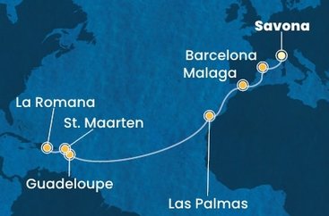 Taliansko, Španielsko, Guadeloupe, Svatý Martin, Dominikánska republika ze Savony na lodi Costa Fascinosa