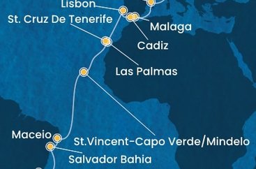 Taliansko, Španielsko, Portugalsko, Kapverdy, Brazília ze Savony na lodi Costa Diadema