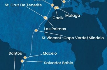 Taliansko, Španielsko, Portugalsko, Kapverdy, Brazília ze Savony na lodi Costa Diadema
