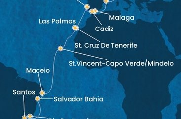 Taliansko, Španielsko, Portugalsko, Kapverdy, Brazília ze Savony na lodi Costa Diadema