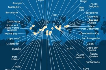 Taliansko, Francúzsko, Španielsko, Portugalsko, USA, Bahamy, Panama, Kostarika, Guatemala, Mexiko, Samoa, Fiji, Tonga, Nový Zéland, Austrália, Papua Nová Guinea, Japonsko, Južná Kórea, Tchaj-wan, Čína, Vietnam, Singapur, Malajzia, Thajsko, Srí Lanka, Maledivy, Maurícius, Juhoafrická republika, Namíbia, Kapverdy ze Savony na lodi Costa Deliziosa
