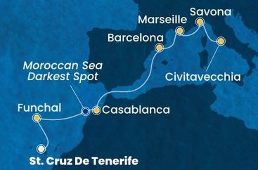 Španielsko, Portugalsko, , Maroko, Francúzsko, Taliansko z Tenerife na lodi Costa Fortuna