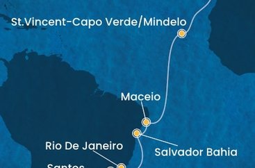 Španielsko, Kapverdy, Brazília z Tenerife na lodi Costa Diadema
