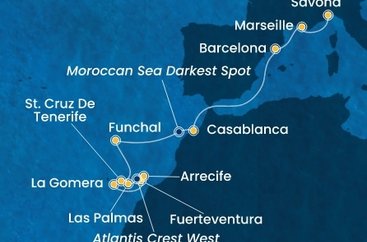 Španielsko, La Gomera, Portugalsko, , Maroko, Francúzsko, Taliansko z Tenerife na lodi Costa Fortuna
