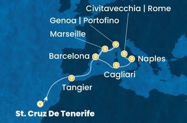 Španielsko, Maroko, Francúzsko, Taliansko z Tenerife na lodi Costa Smeralda