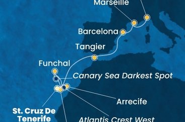 Španielsko, Portugalsko, Maroko, Francúzsko, Taliansko z Tenerife na lodi Costa Smeralda