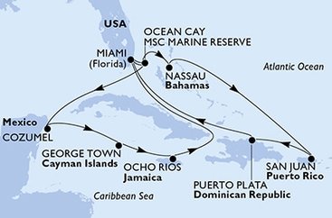 USA, Bahamy, Dominikánska republika, Mexiko, Kajmanské ostrovy, Jamajka z Miami na lodi MSC Seascape
