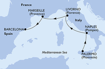 Taliansko, Francúzsko, Španielsko z Palerma na lodi MSC Seaside