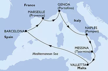 Taliansko, Malta, Španielsko, Francúzsko z Messiny na lodi MSC World Europa