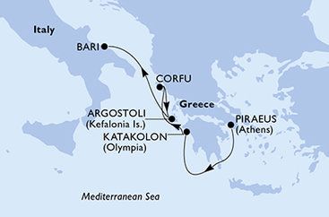 Grécko, Taliansko z Pireusu na lodi MSC Sinfonia