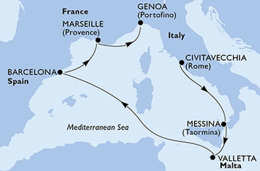 Taliansko, Sicília, Malta, Španielsko, Francúzsko z Civitavechie na lodi MSC World Europa