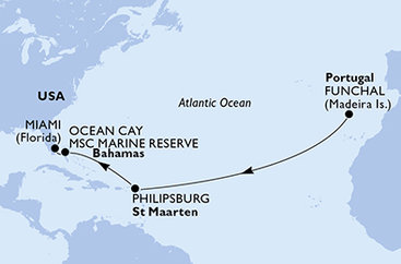 Portugalsko, Svatý Martin, Bahamy, USA z Funchalu na lodi MSC Poesia