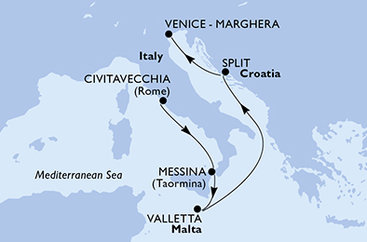 Taliansko, Sicília, Malta, Chorvátsko z Civitavechie na lodi MSC Armonia
