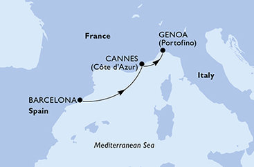 Španielsko, Francúzsko, Taliansko z Barcelony na lodi MSC Grandiosa