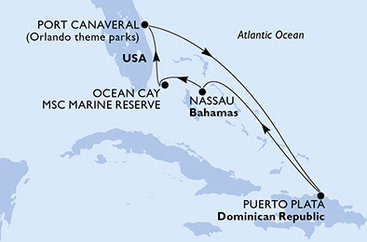 USA, Dominikánska republika, Bahamy z Port Canaveralu na lodi MSC Seashore