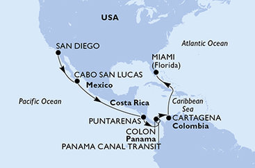 USA, Mexiko, Kostarika, Panama, Kolumbia ze San Diega na lodi MSC Poesia