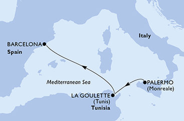 Taliansko, Tunisko, Španielsko z Palerma na lodi MSC Euribia