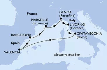 Španielsko, Francúzsko, Taliansko z Barcelony na lodi MSC Orchestra