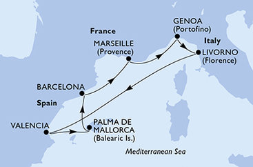 Francúzsko, Taliansko, Španielsko, Malorka z Marseille na lodi MSC Orchestra