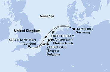 Veľká Británia, Nemecko, Holandsko, Belgicko zo Southamptonu na lodi MSC Preziosa