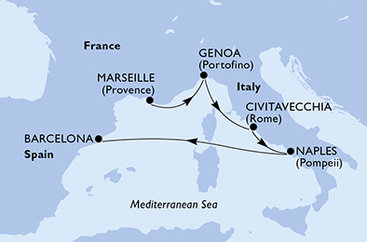 Francúzsko, Taliansko, Španielsko z Marseille na lodi MSC Fantasia
