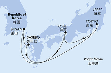 Japonsko, Južná Kórea z Tokia na lodi MSC Bellissima