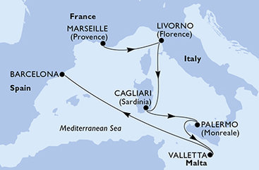 Francúzsko, Taliansko, Malta, Španielsko z Marseille na lodi MSC Splendida