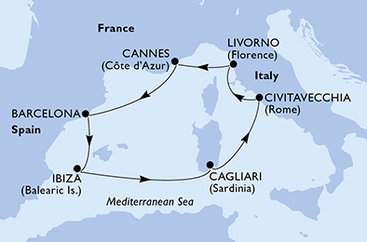 Taliansko, Francúzsko, Španielsko z Livorna na lodi MSC Fantasia