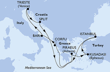Taliansko, Chorvátsko, Grécko, Turecko z Trieste na lodi MSC Splendida
