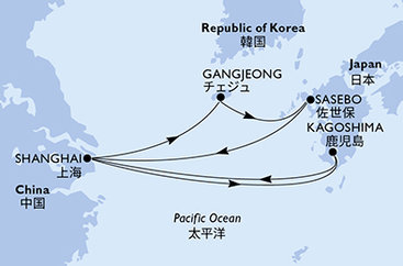 Čína, Japonsko, Južná Kórea zo Šanghaja na lodi MSC Bellissima