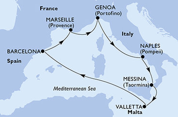 Taliansko, Malta, Španielsko, Francúzsko z Neapola na lodi MSC Magnifica