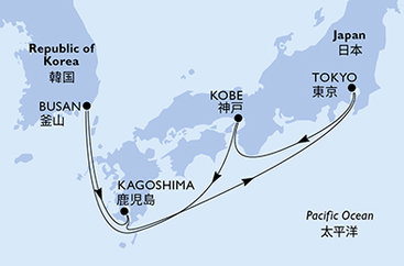 Japonsko, Južná Kórea z Tokia na lodi MSC Bellissima