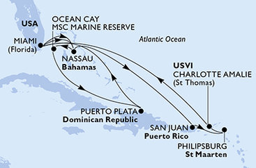 USA, Bahamy, Dominikánska republika, Svatý Martin z Miami na lodi MSC Meraviglia