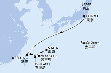 Japonsko, Tchaj-wan z Tokia na lodi MSC Bellissima