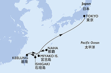 Okinawa, Japonsko, Tchaj-wan, Honšú z Nahy na lodi MSC Bellissima