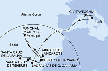 Taliansko, Španielsko, Portugalsko z Civitavechie na lodi MSC Fantasia