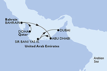 Katar, Bahrajn, Spojené arabské emiráty z Dohy na lodi MSC Euribia Katar, Bahrajn, Spojené arabské emiráty z Dohy na lodi MSC Euribia