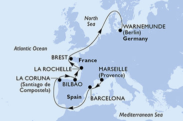 Francúzsko, Španielsko, Francie, Nemecko z Marseille na lodi MSC Magnifica