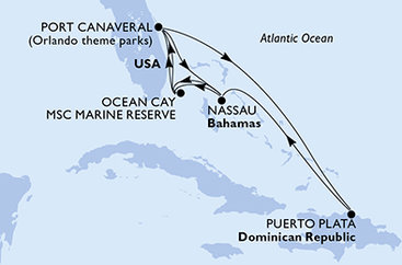 USA, Dominikánska republika, Bahamy z Port Canaveralu na lodi MSC Seashore