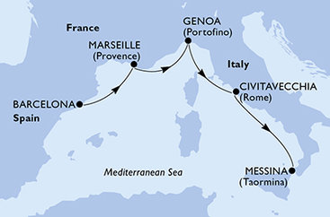 Španielsko, Francúzsko, Taliansko z Barcelony na lodi MSC World Europa