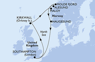Veľká Británia, Nórsko zo Southamptonu na lodi MSC Meraviglia Veľká Británia, Nórsko zo Southamptonu na lodi MSC Meraviglia